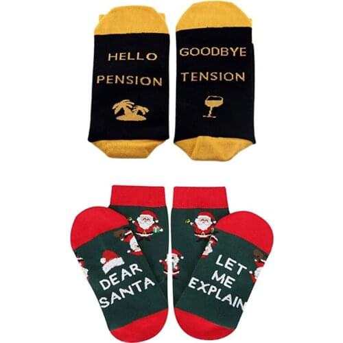 Novelty Funny Saying Crew Socks Dear Santa Hellow Pension Letters Print Christmas Holiday Retirement Stockings Xmas Gift