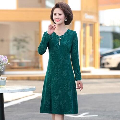 Autumn Dress Women Young Mother V-neck Dress 2021 New Jacquard Retro Cheongsam Long Sleeve Slim Dresses