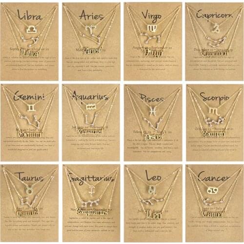 Men Women 12 Horoscope Zodiac Sign Gold Silver Color Pendant Necklace Aries Leo 12 Constellations Jewelry Kids Holiday Gifts