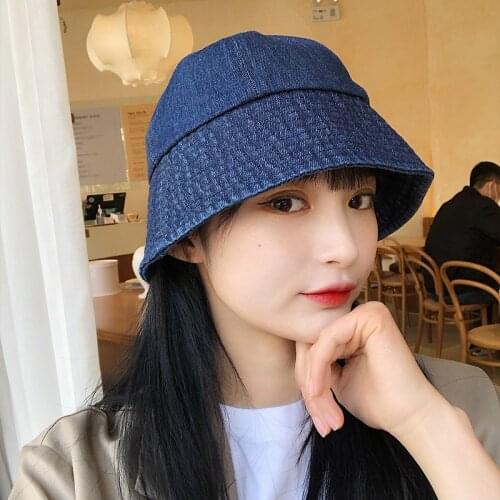 Solid Foldable Denim Bucket Hats For Women Men Boy Japanese Fashion Unisex Dome Summer Panama Caps Sunshade Black Fisherman Hat