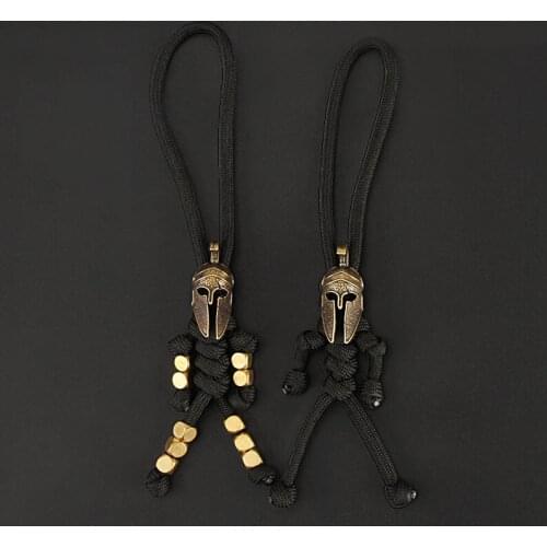 Hand Woven Lanyard Brass Retro Color Rope Beads Keychain Flashlight Paracord Bead