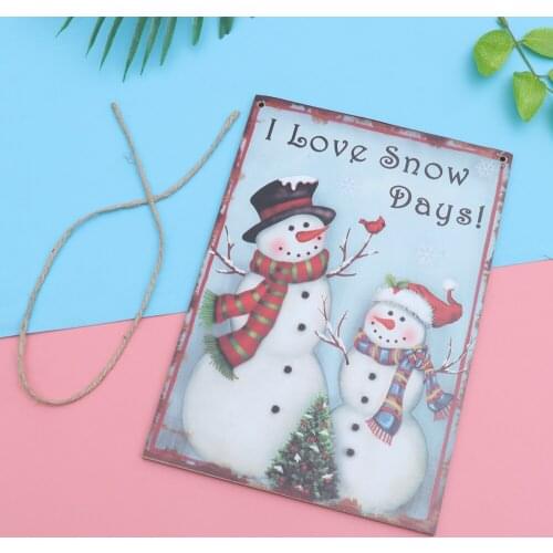 Christmas Wooden Hanging Plaque I Love Snow Days Door Sign Hanger Wall Decoration