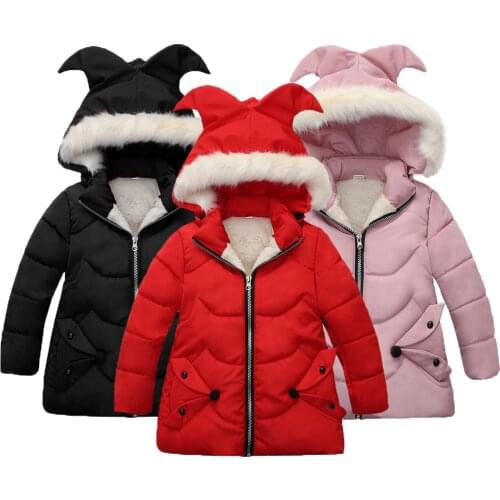 Christmas Present Girls Jacket Winter Cotton Long Style Thicken Velvet Warm Hooded Coats For Girls Kids Outerwear Girls Clothes