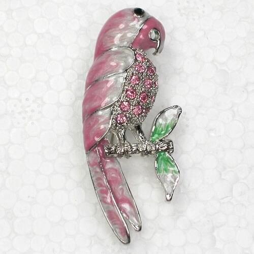 Pink Rhinestone Enamel Parrot Pin brooches C2097 J