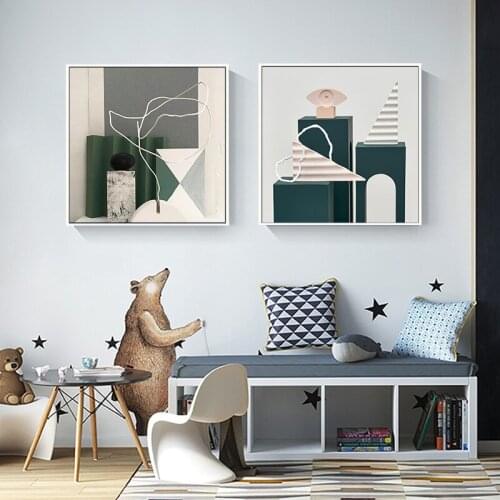 Nordic Morandi Decorative Painting Square Creative Geometric Abstract Restaurant Wall Painting Modern Background Wall Painting