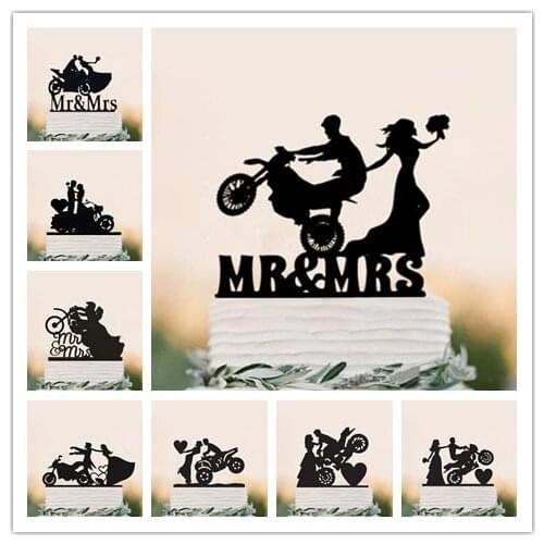 Mixed style Motorcycle Funny Wedding Cake Topper Mr Mrs Bride Groom with Motorbike wedding engagement anniversary gitfs favors