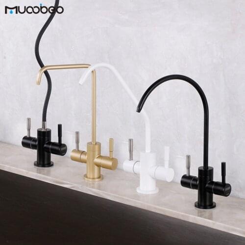 Double Handle Filter Faucet 304 Stainless Steel Kitchen Sink Gooseneck Purified Water Reverse Osmosis Tap