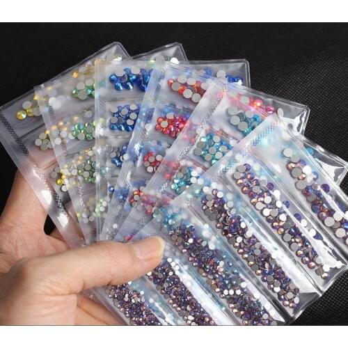 1Pack Mixed Size Shiny AB Crystal Rhinestones Flat Back Glass Nail Rhinestones for Charms 3D Nails Art Decorations Strass