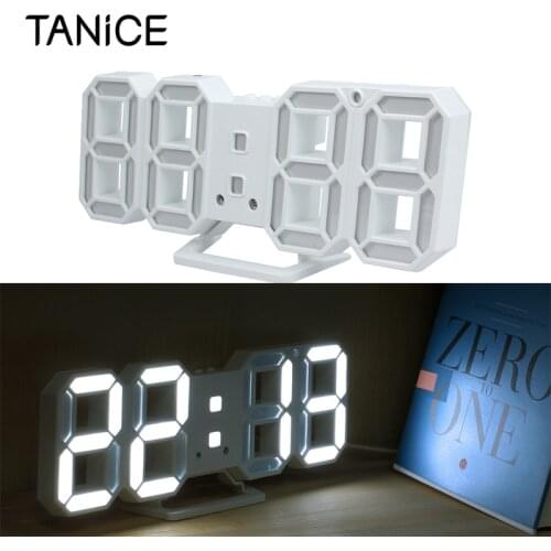 TANiCE 3D LED Digital Wall Clock Table Snooze Alarm Timer 12/24h Display Modern Design LED Space Clock For Home Bedroom/Office