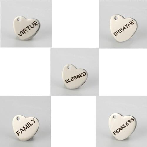High Quality Stainless Steel Lettering Pendant Charms FAMILY HEALER VIRTUE UNICORN BLESSED Charm Dangle DIY Accessories Jewelry