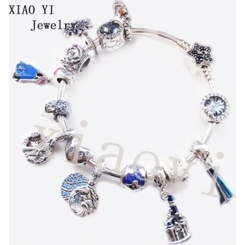 XIAOYI 2020 New 100% S925 Blue snowflake evening gown horse Star Crown gentle charm high quality bracelet for girlfriend female