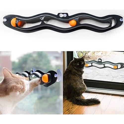 Funny Cat Toys Interactive Track Windows Sucker Toy With Balls Plastic Sucker New Funny Cat Accessories
