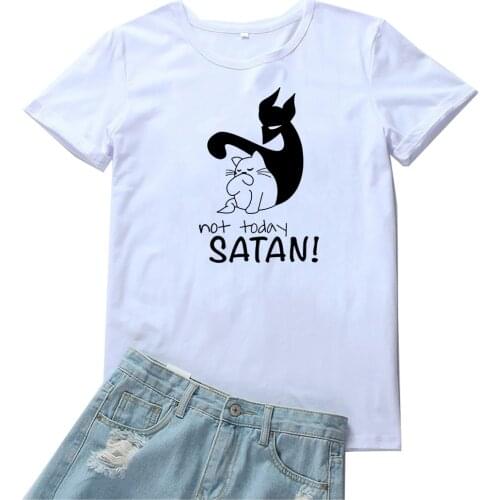 Not Today Satan T Shirt Women Cute Cat Graphic Tees Women Cotton Harajuku Tops Women T-shirt Gothic Streetwear Camisetas Mujer