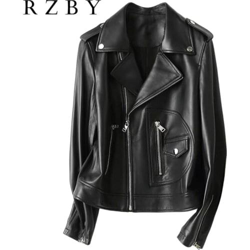 100% Natural Sheepskin Chaqueta Cuero Mujer Genuine Leather Women Jacket Fashion Real Leather кожаная куртка женская RZBY626