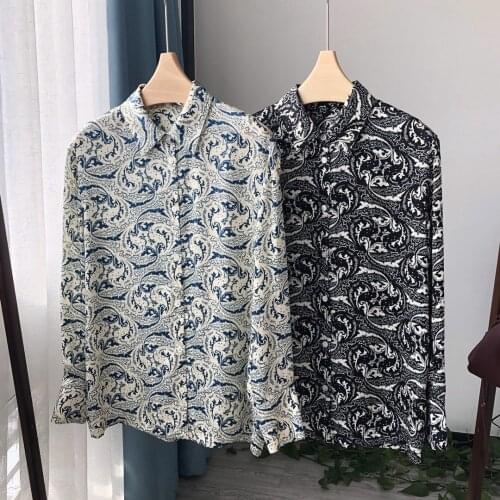 2021 Spring Women Blouse Long Sleeve Turn Down Collar Light luxury Laides Tops Luster Vintage Printing Jacquard Loose Shirt