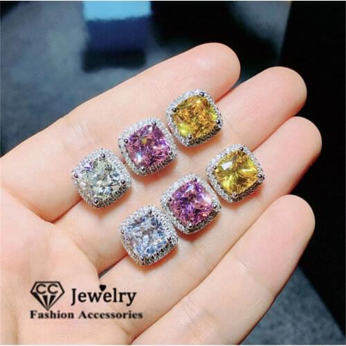 Stud Earrings For Women S925 Silver 7*7mm Cubic Zirconia Square Earring Brincos Bridal Wedding Fine Jewelry Accessories CCE643