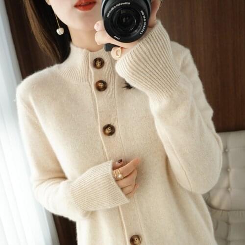 Womens sweater new wool pullover long-sleeved casual half-high collar cashmere cardigan plus size pure color ladies top hot