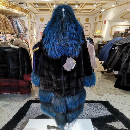 WINTER PALACE fashion Winter Mink Coat long Fox collar Imported velvet grade mink fur coat International catwalk style BS053-H