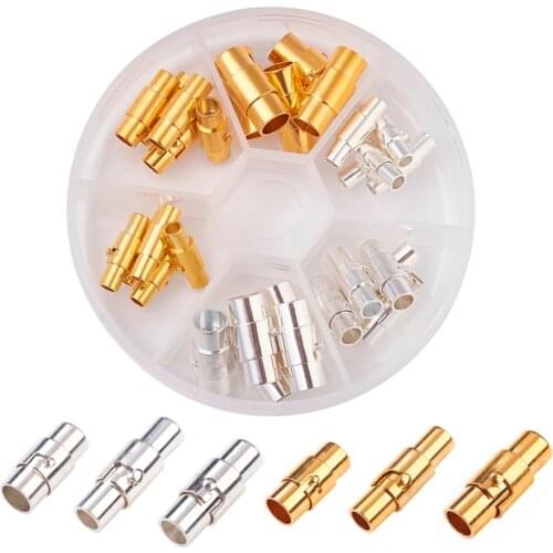 PandaHall 1Box Mixed Brass Metal Magnetic Necklace Clasps Jewelry Making DIY Findings Accessories Component Column 15~17x4~7mm