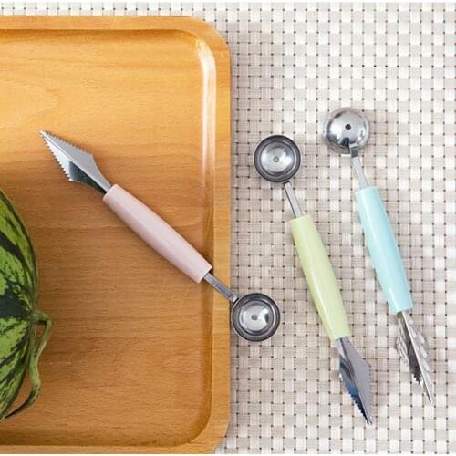 1pc Kitchen New 18cm Double Head Stainless Steel Watermelon Digger Dragon Fruit Fruit Spoon Digging Ball Spoon Ice Cream Spoon