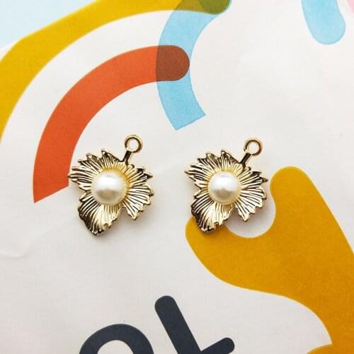10pcs Jewelry DIY Accessory Pearl Leaf Alloy Charms Gold Tone Metal Pendants Fit Earring Bracelet Necklace Making Finding YZ702