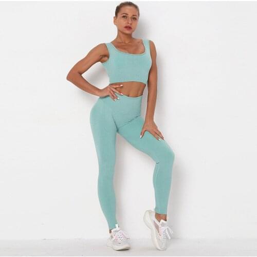 2PCS/Set Women Seamless Fitness Yoga Suit High Stretchy Workout Sport Set Padded Sports Bra High Waist Sports Legging Gym