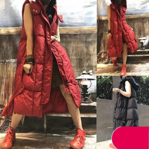 2021 Womens Cotton Vest Mid-length Sleeveless Thick Cotton Coat Autumn Winter Cocoon Loose Large Size Parkas Vest Jackets 23a