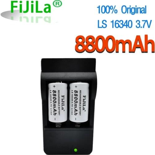 100% New original 16340 Battery CR123A 3.7V 8800mAh High capacity Li-ion Rechargeable Battery+16340Charger