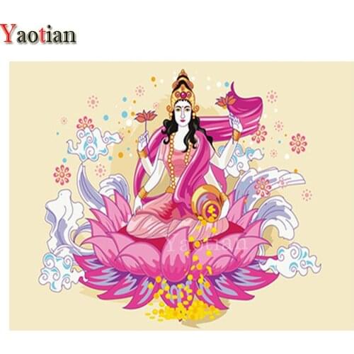 Diy Diamond Painting Goddess Lakshmi Indian Spiritual Idol Cross Stitch Diamond Embroidery Religiou Picture Of Rhinestones Decor