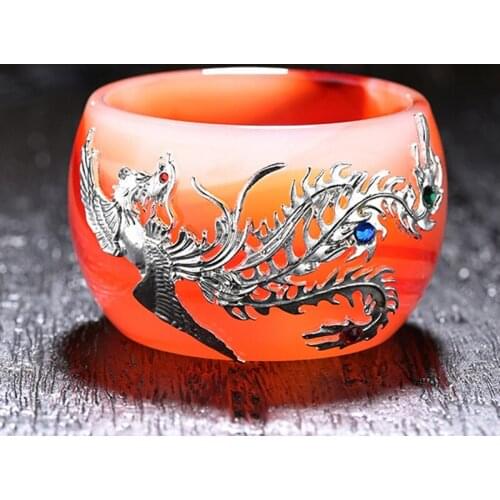 Red Agate Dragon Tea Cup Jade Porcelain Craft Colored Glass Ceramic Phoenix Teacups 50ml Small Tea Bowl Art Master Cups