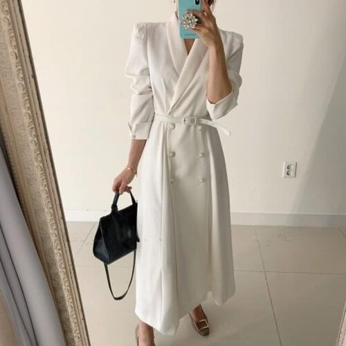 Black double breasted long trenc coat women notched lapel slim ol windbreaker plus size 3XL