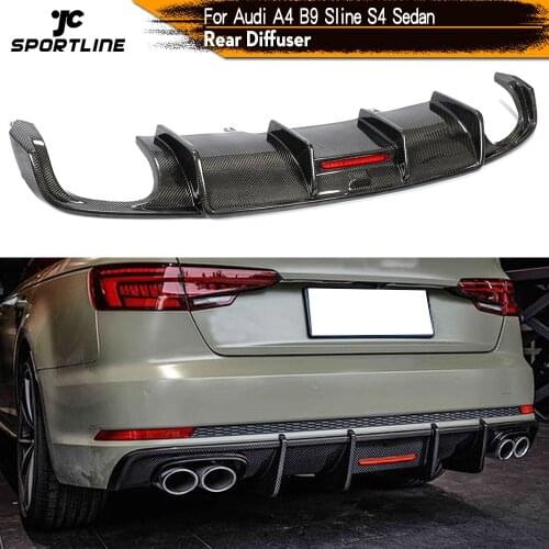 For S4 Carbon Fiber Rear Bumper Diffuser Lip Spoiler for Audi A4 B9 Sline S4 A4 Sedan 4 Door 2017 - 2019 Bumper Guard Splitters