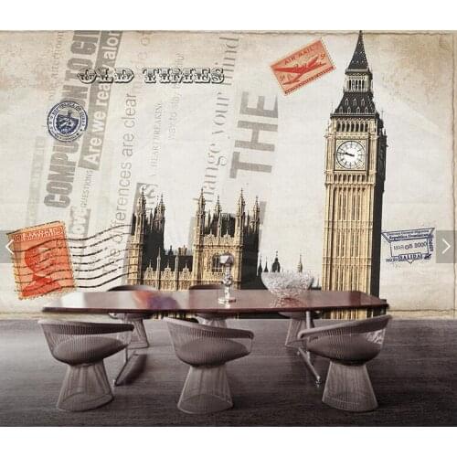 European Retro Wall Paper London Clock City Landscape Wallpaper Art for Living Room Custom 3d Photo Murals Painting