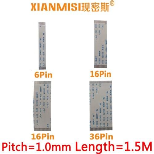 FFC/FPC Flat Flex Ribbon Cable 6Pin 16Pin 26Pin 36Pin Same Side 1.0mm Pitch AWM VW-1 20624 20798 80C 60V Length 1.5Meter 5PCS