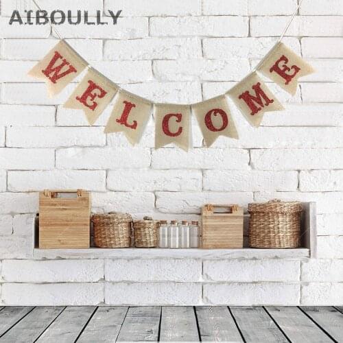 WELCOME Handmade Jute Garland Banner Rustic Burlap Bunting flags birthday Baby Shower Christmas Wedding Decoration Photo props