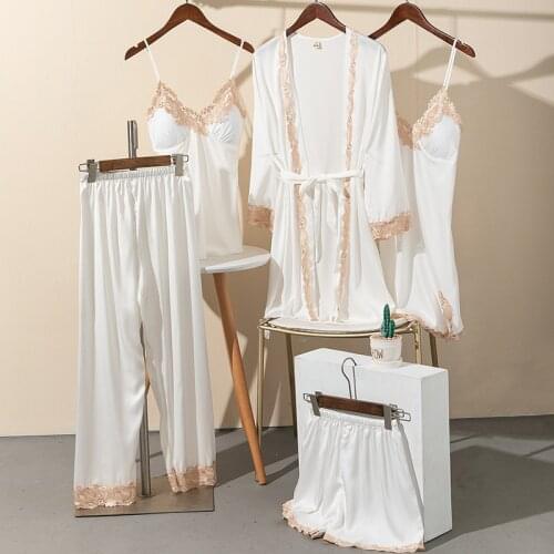 Bathrobe Sleepwear 4PCS Set Femme Lingerie Sexy Casual Nightwear Home Suit Pajamas For Women Pijama Mujer пижама женская