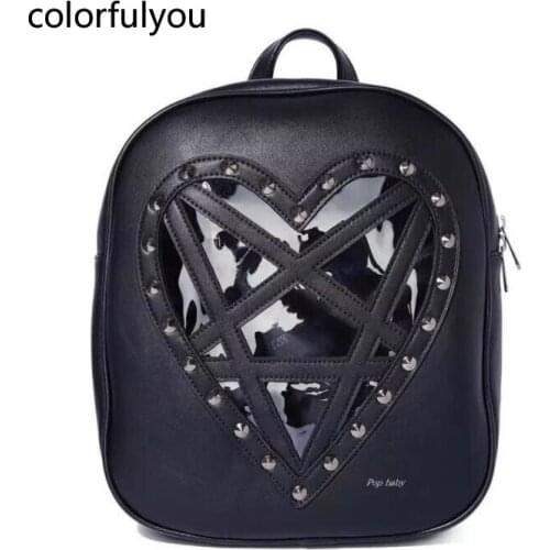 Harajuku black Heart Shaped Backpack Women Shoulder Bag Hollow heart School Bag for Cool Girls Punk Rivet Travel Bag 2021 NEW