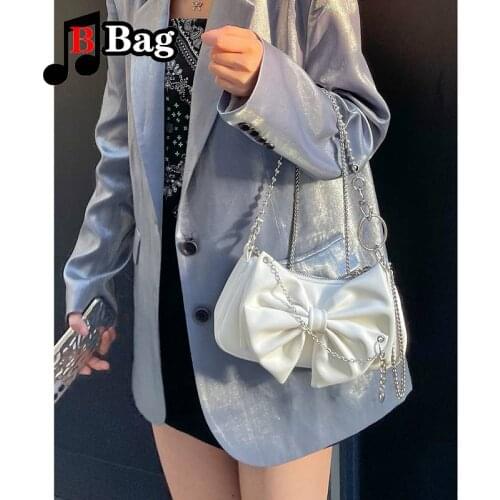 Harajuku Women shoulder bag bowknot underarm bag Y2K Girl Messenger Bag female metal chain Handbag Satchel bag