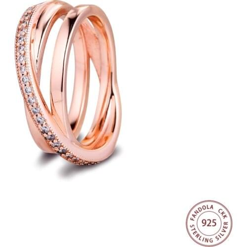Authentic 925 Sterling Silver Crossover Pave Triple Band Rings for Women Wedding Engagement Ring Stackable Jewelry Bague Femme