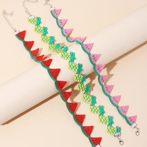 Bohemian Cute Fruit Lace Charms Short Necklace Sweet Pineapple Watermelon Choker Necklace for Women Fashion Summer Beach Jewelry