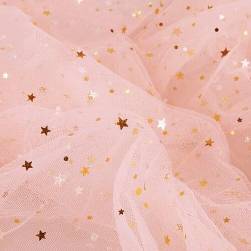 5Yards Stars Moon Net Yarn Lace Fabric DIY Gauze Pink Background Cloth Net Wedding Background Sequin Gauze Fabric