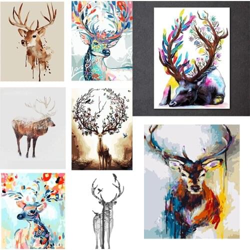 DIY Paints By Numbers Antlers Deer 50x40cm Art Pictures Set Coloring Decorative Canvas Wall Artcraft Oil Painting By Number