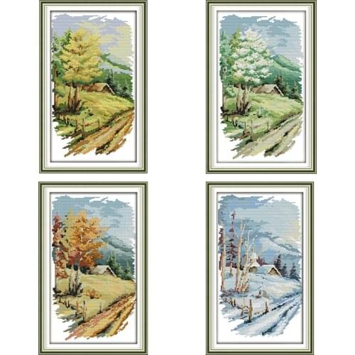 Spring summer autumn winter four seasons pattern DMC count cross stitch kit 14ct 11ct DIY canvas print needlework embroidery set