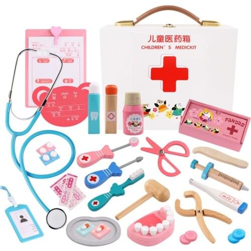 Mupin baby doctor toy set small nurse injection tool wooden simulation medicine box child role-playing doctor play set children