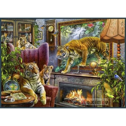 Full 5D DIY Square Diamond Painting Cross Stitch -Tiger world- 3d Round Embroidery Mosaic Resin Home Decor Gift WW-415451