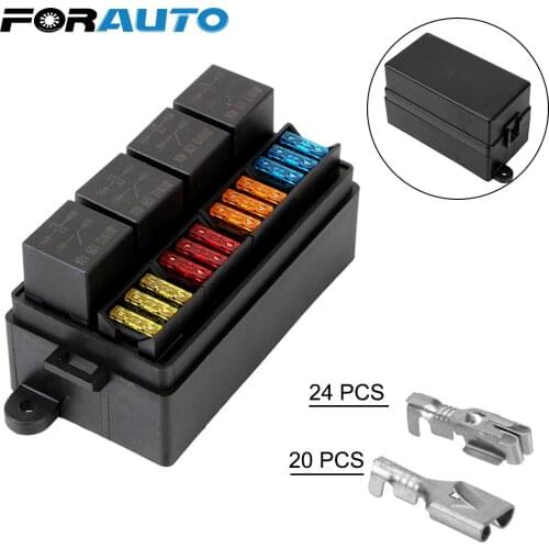 Fuse 12 Way Blade Fuse Holder Box with Spade Terminals 4Pin 12V 40A Relays for Auto Car Truck Trailer Plastic Cover