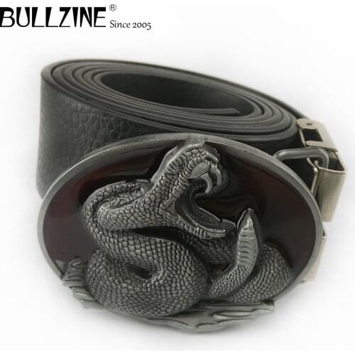 Bullzine Zinc alloy Snake Belt buckle Jeans cowboy gift belt buckle free PU belt 02255 drop shipping