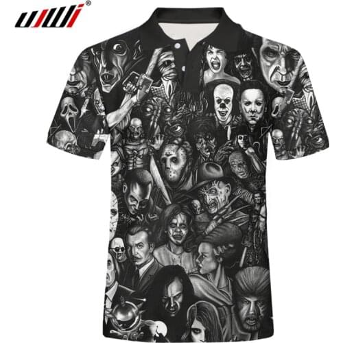 UJWI New Man Polo Shirt Mens Casual Scary Skeleton skull Clown Polo Shirt Men Short Sleeve High Quantity Polo Men Dropship