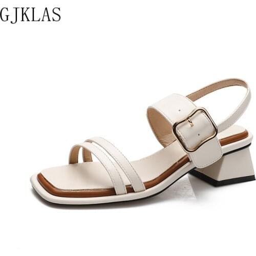 Chunky Heels Women Summer Sandals Casual Womens Shoes Heels Square Toe Fashion Comfortable Sandals Female Shoes Korean Sandal