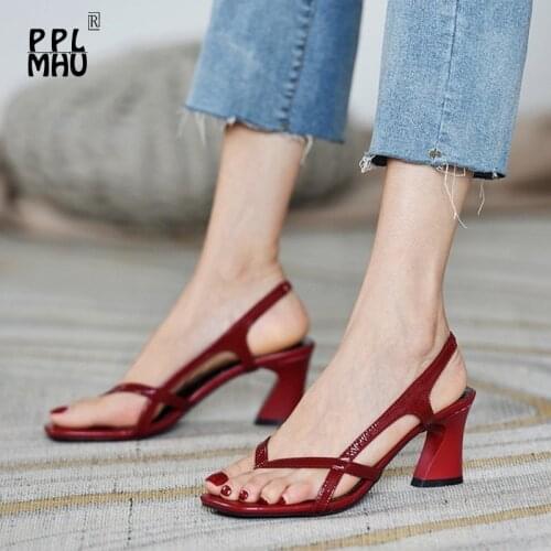 Red Sexy Hollow Out Heels Slip-On Ladies Sandals Elegant Comfort Open-Toes Flip-Toe Party Shoes 2021Fashion Women Roman Shoes
